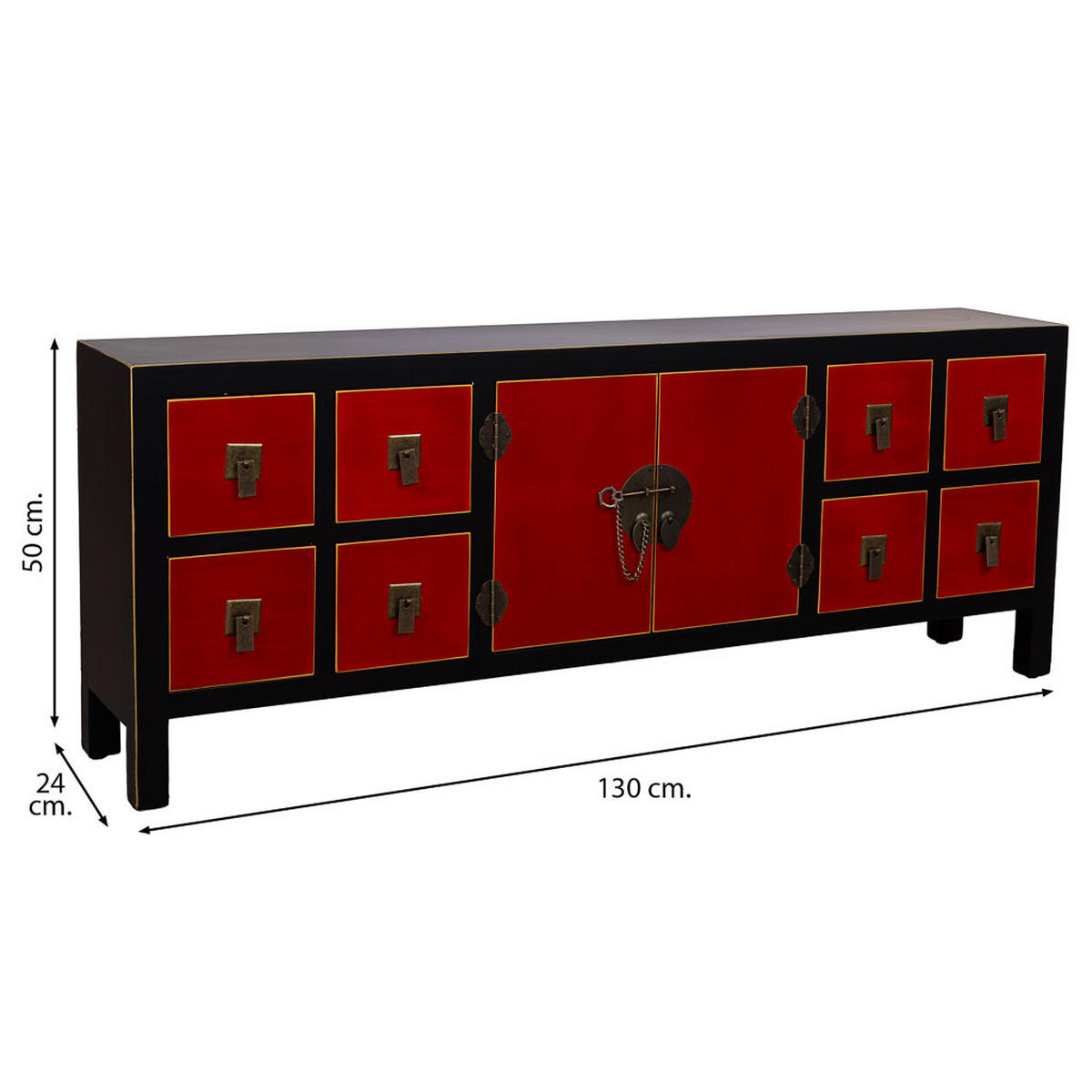 LOWBOARD aus Holz mit 8 Schubladen und 2 Türen 130x24x50 - Rot, Holz (130/50/24cm) - Wanderlust