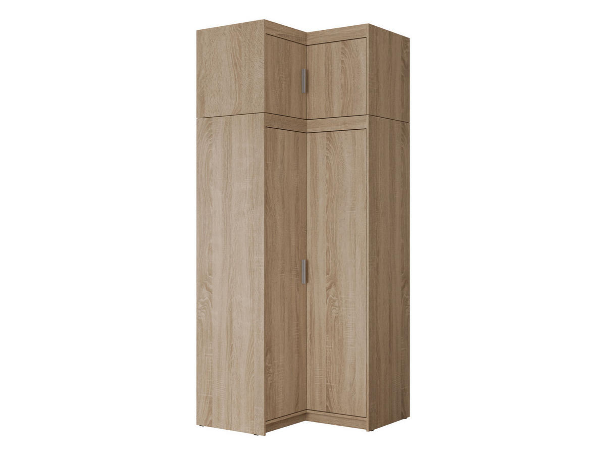 ECKKLEIDERSCHRANK Elena 2D + Schrankaufsatz - Silberfarben/Sonoma Eiche, Holzwerkstoff/Kunststoff (98/246/98cm) - MIRJAN24