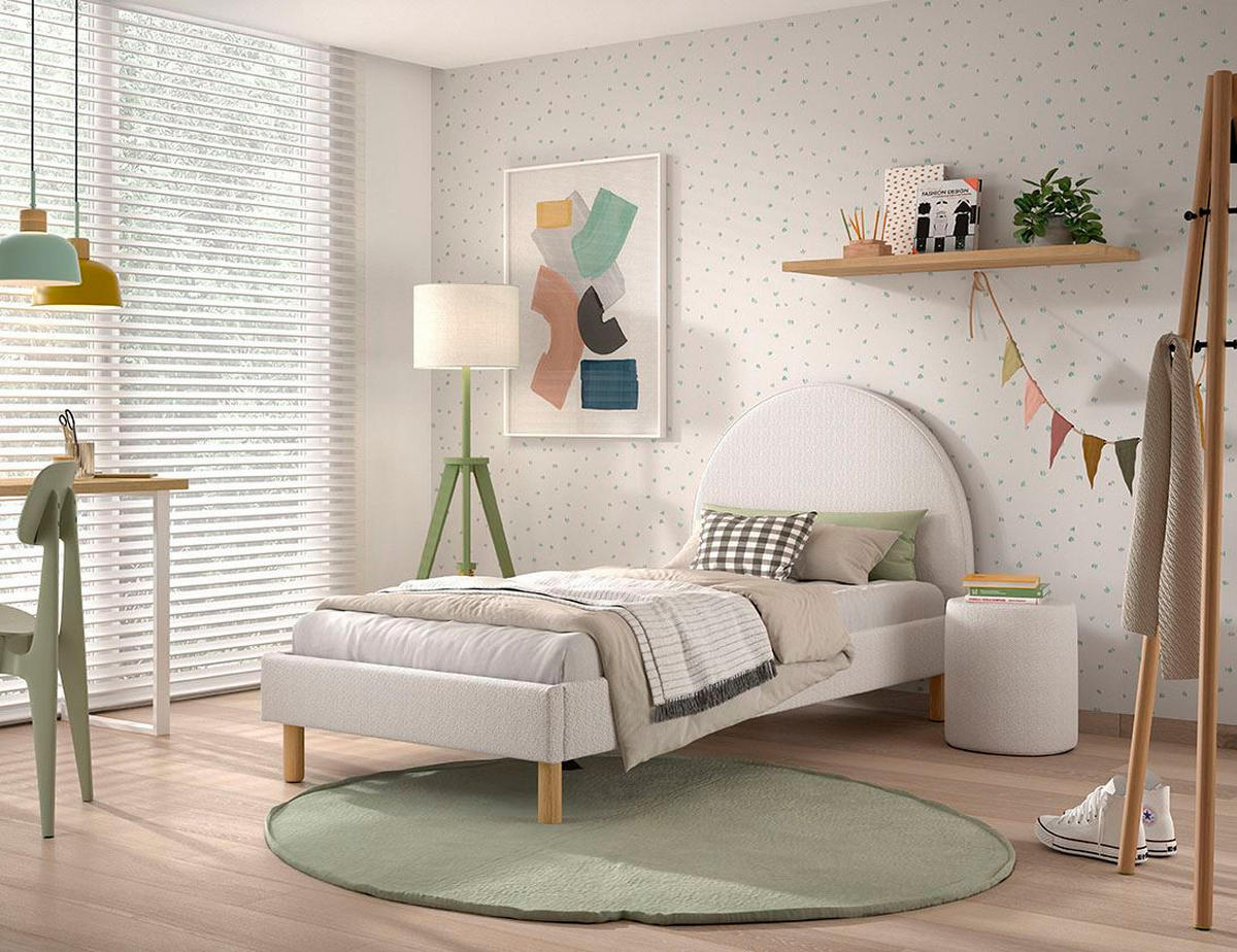 POLSTERBETT mit Hocker Karlotta 97x107x212 aus Holzwerkstoff in Weiß - Weiß, Holzwerkstoff (90/200cm) - 58aufmkessel