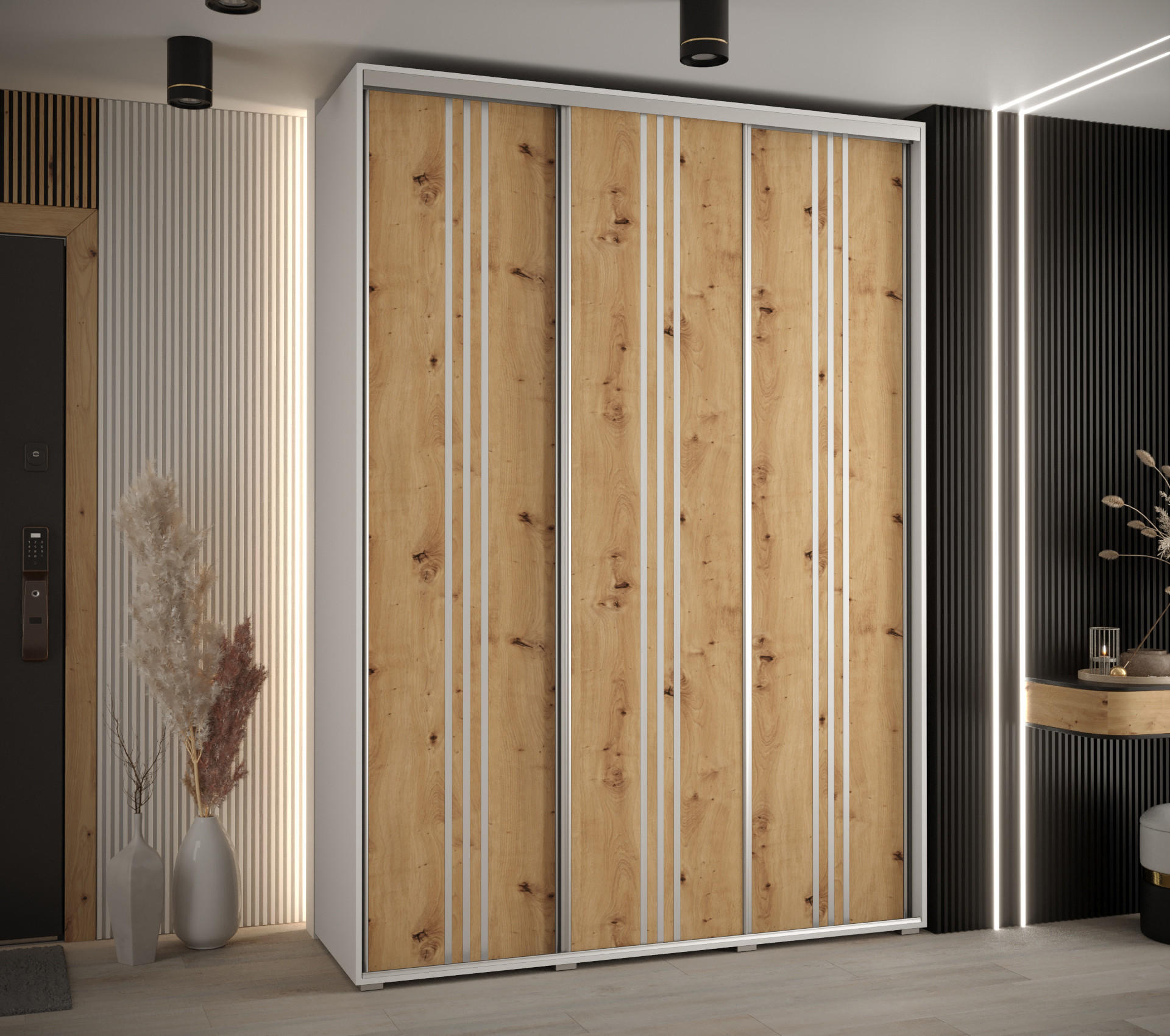 SCHWEBETÜRENSCHRANK 235,2/180/45 3-türig - Silberfarben/Weiß, Holz/Metall (180/235/45cm) - Abiks Möbel