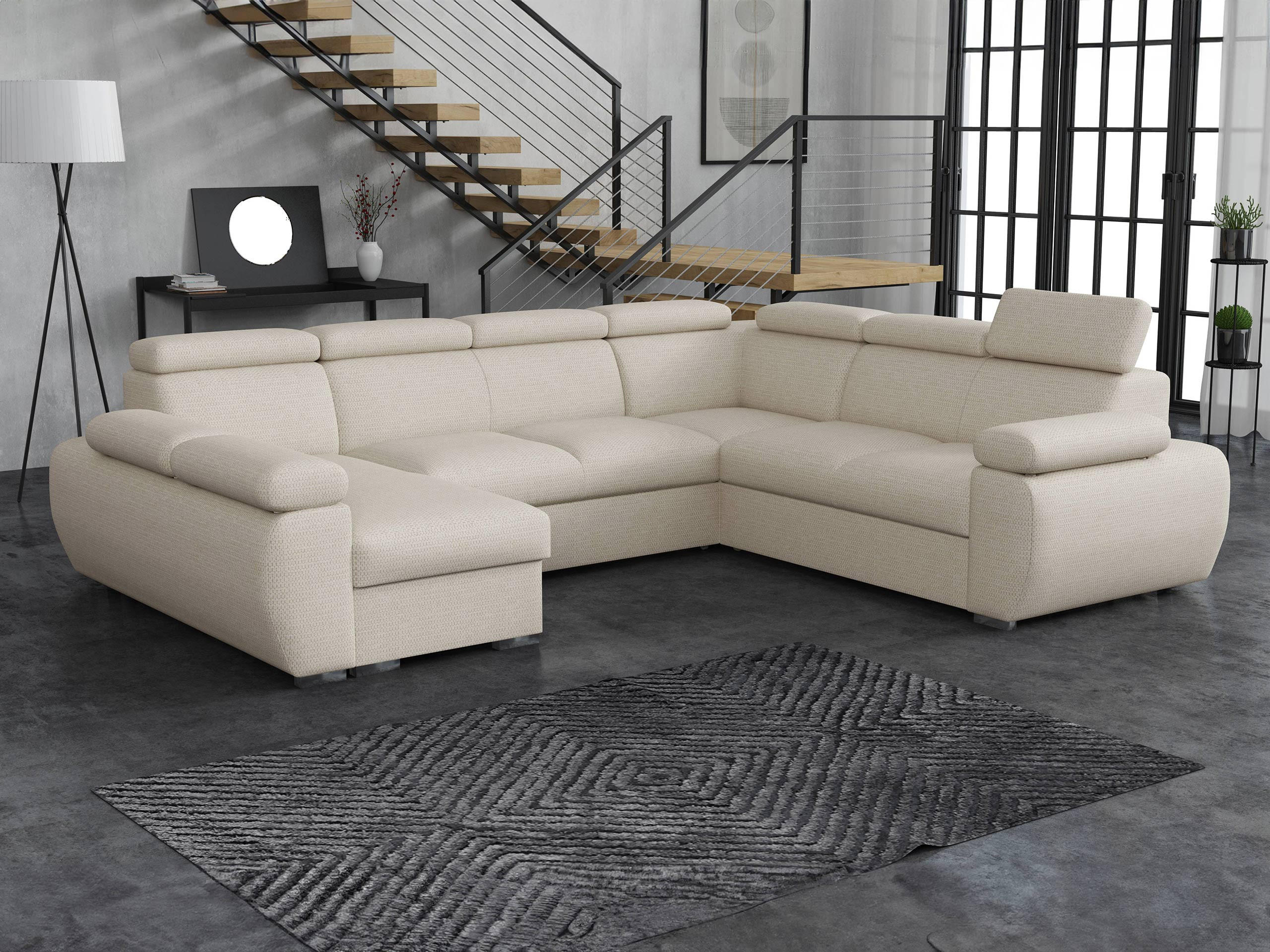 WOHNLANDSCHAFT Boston U, Seite: Links - LC+2P+R+2R - Chromfarben/Creme, Holz/Textil (325/98/260cm) - MIRJAN24