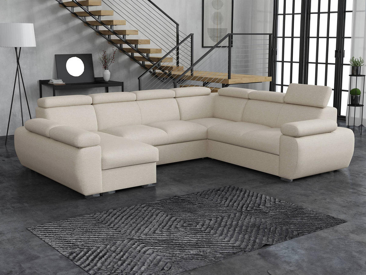 WOHNLANDSCHAFT Boston U, Seite: Links - LC+2P+R+2R - Chromfarben/Creme, Holz/Textil (325/98/260cm) - MIRJAN24