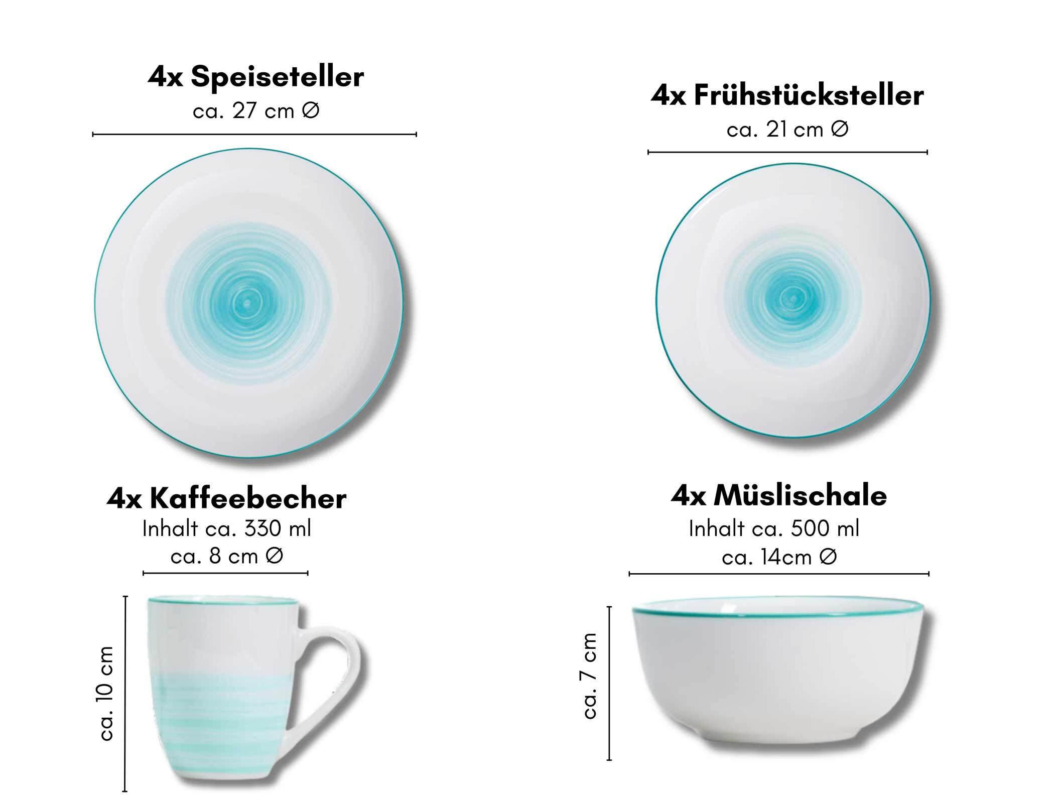 KOMBI SET Luna Türkis 16er Set - Türkis, Keramik (1/1/1cm) - Ritzenhoff Breker