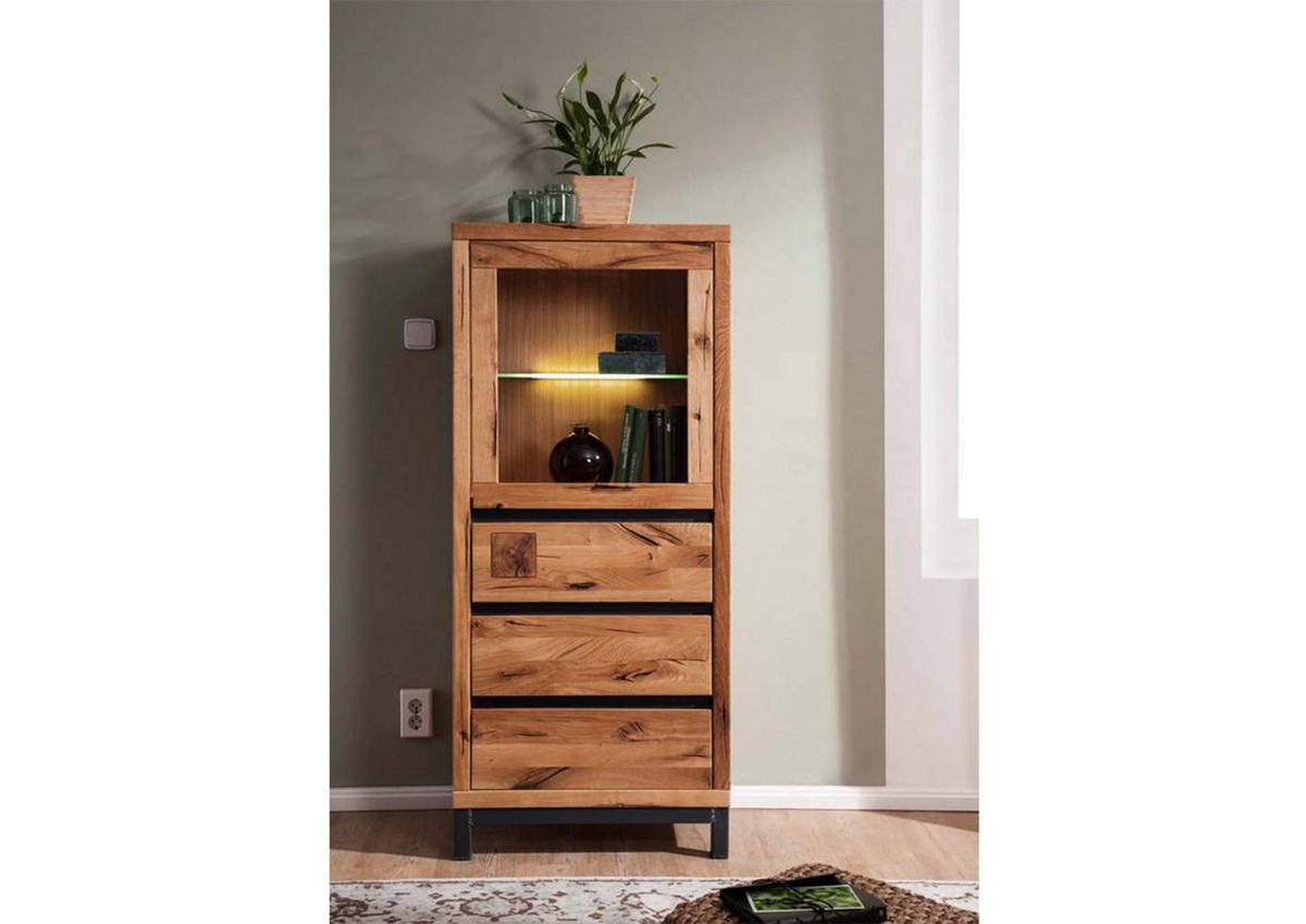 VITRINE Wildeiche 65x40x148 natur geölt VILLANDERS #103 - Naturfarben, Holz (65/148/40cm) - Massivmoebel24