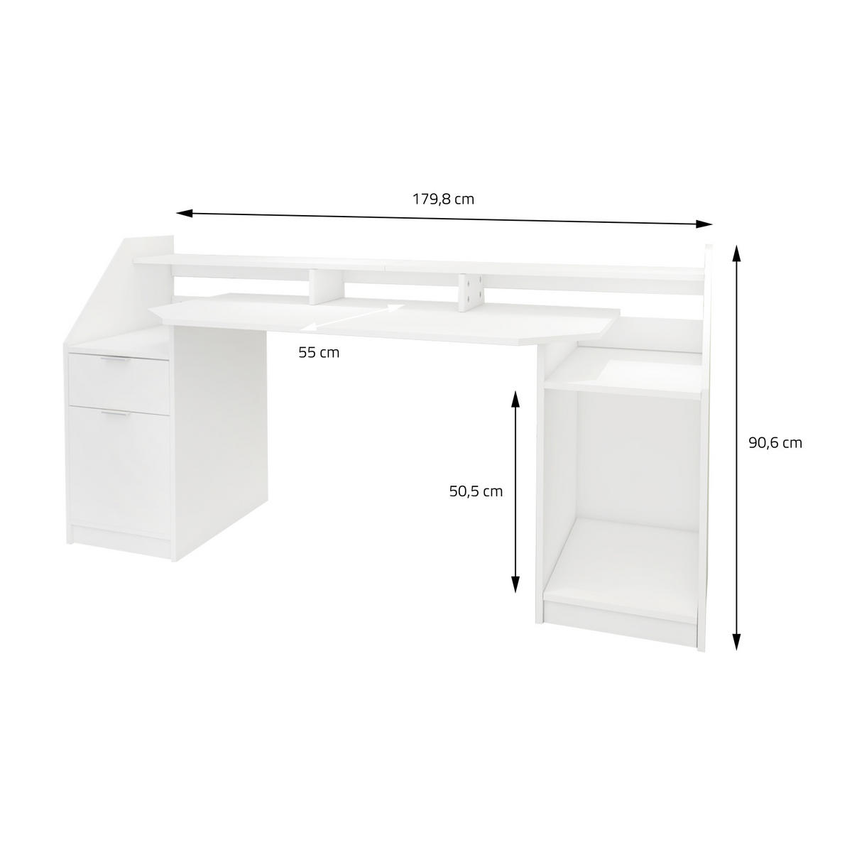 SCHREIBTISCH - Weiß, Holzwerkstoff (179.8/55/90.6cm) - ML-DESIGN