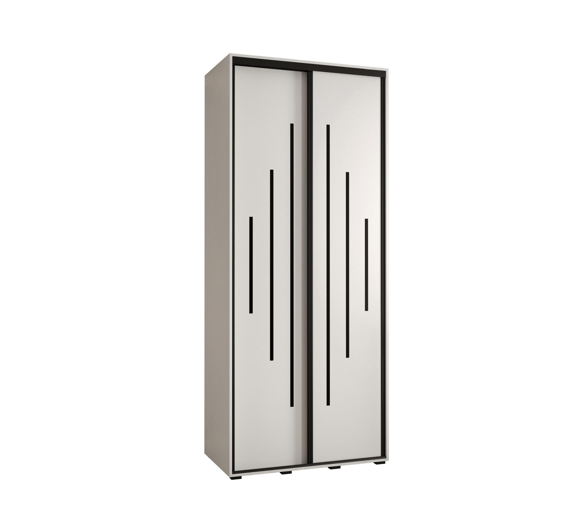 Abiks Möbel SCHWEBETÜRENSCHRANK Weiß, Weiß, Schwarz 110cm × 45cm × 235cm