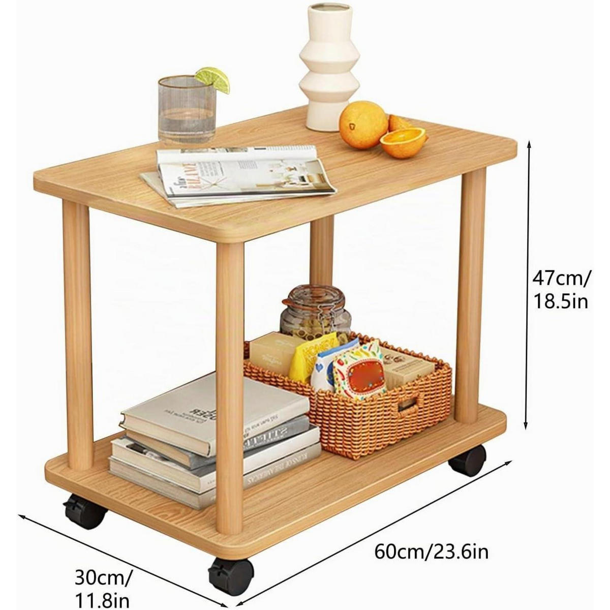 BEISTELLTISCH 2-Ebenen Holz mit Rollen - Braun, Holzwerkstoff (30/60/47cm)