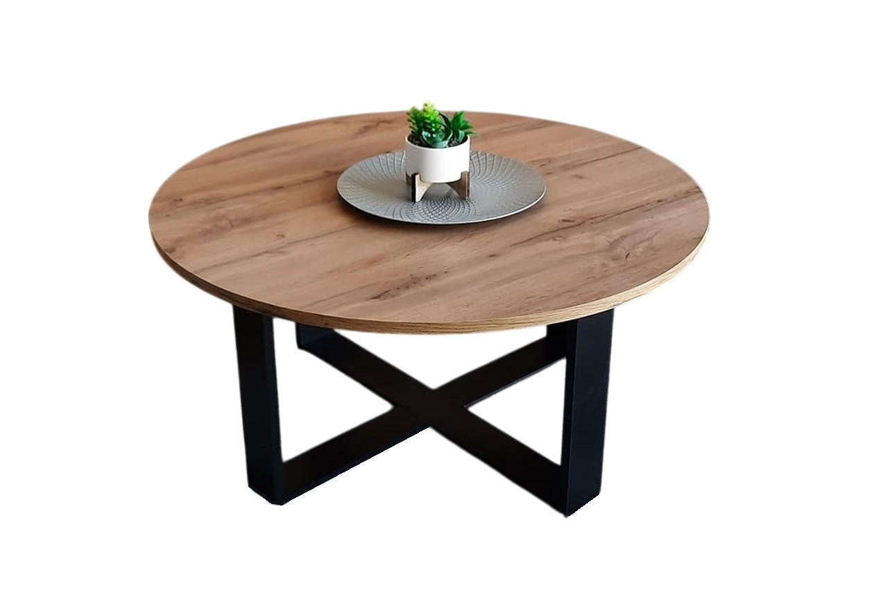 designimpex Couchtisch Schwarz, Eiche Wotan 86x42x86 cm