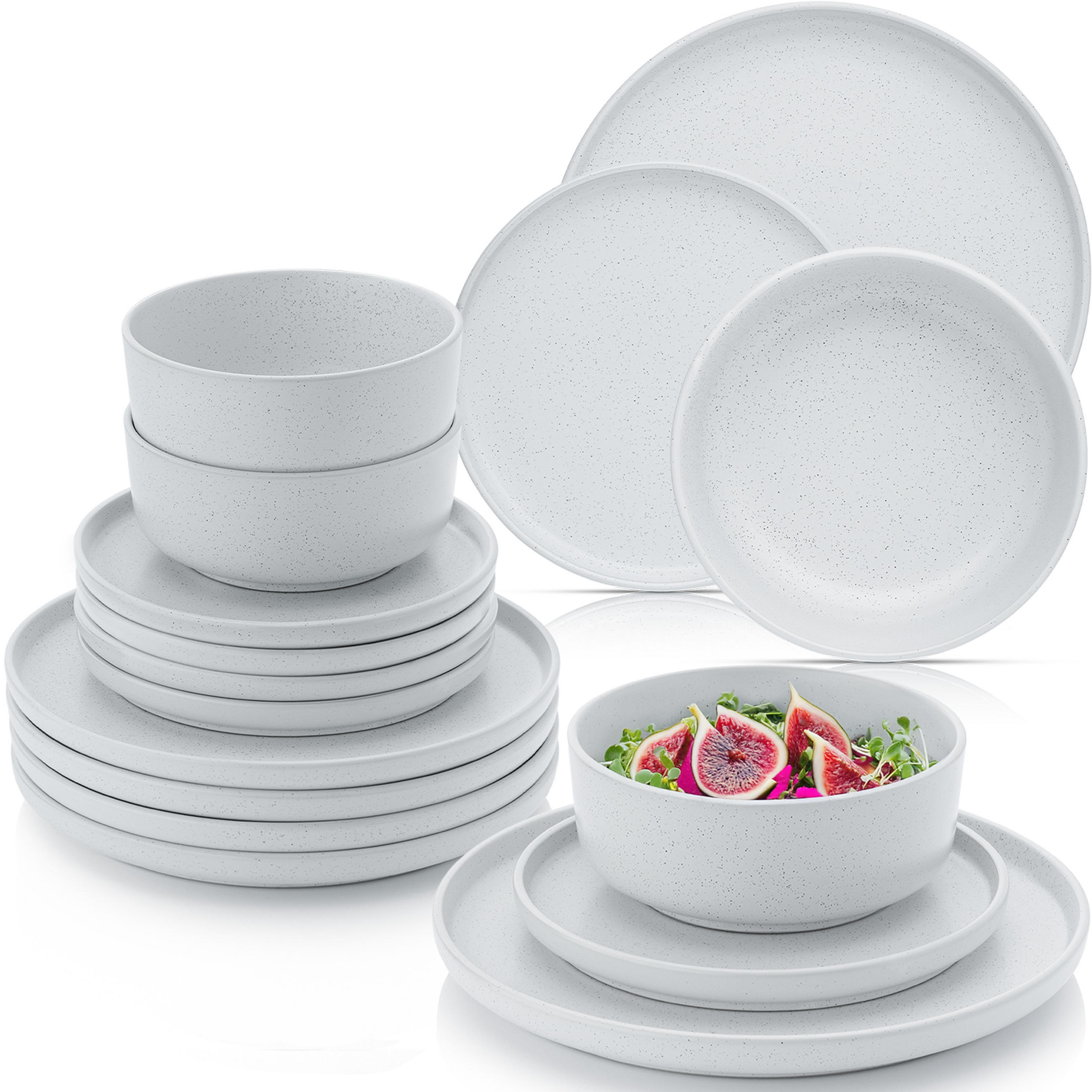 TAFELSERVICE LEEDS FROST - 18 teilig aus Steingut - Weiß, Stein (26.5/6.4/26.5cm) - Sänger