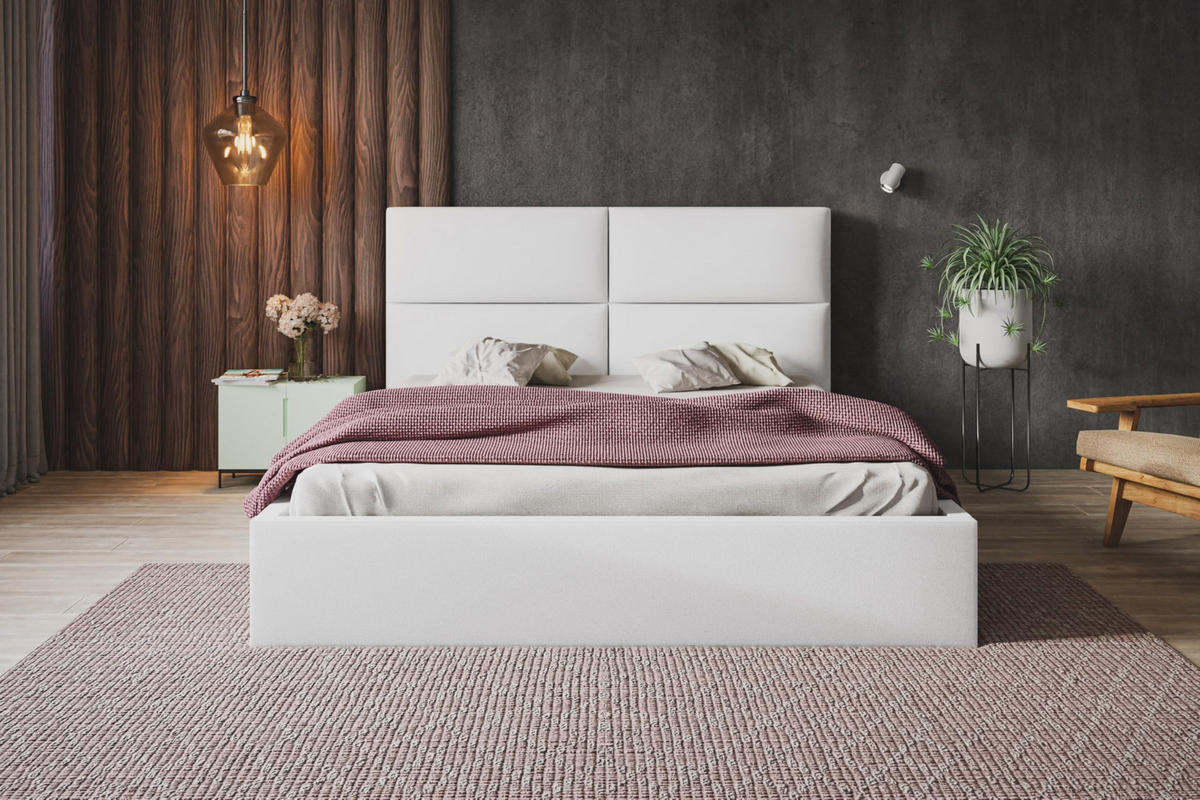 BETT 180x200 - Polsterbett mit Bettkasten und Holzrahmen - Modern Betten - Weicher Jasminstoff - Kollektion Lizbona, Weiß - Weiß, Holz/Kunststoff (180/200cm) - Alpi-Möbel