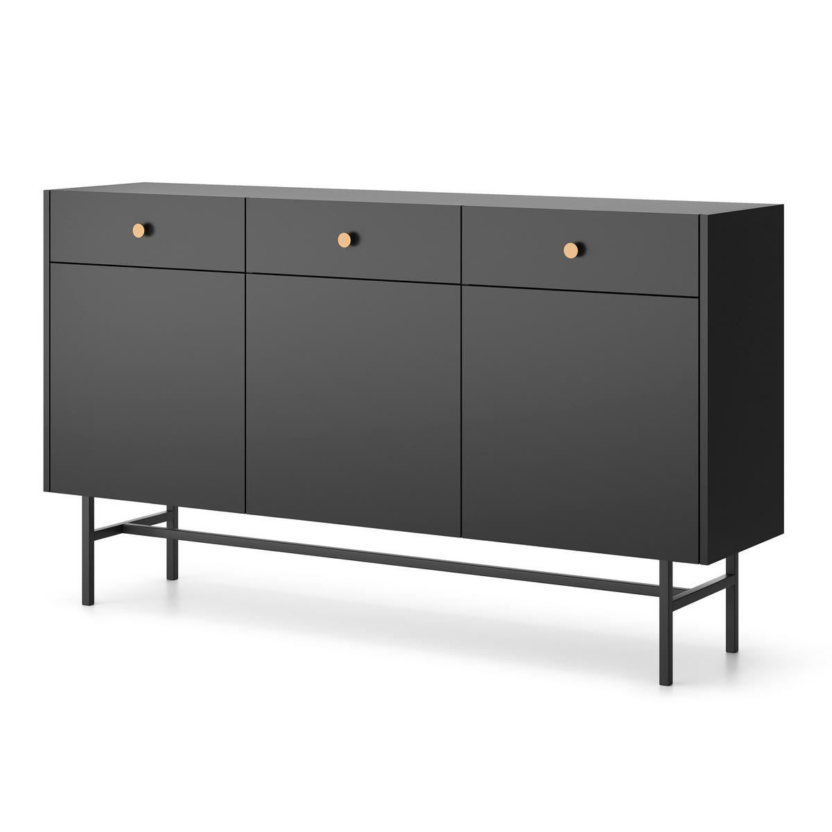 KOMMODE Dalia mit 3 Türen und 3 Schubladen, 104 cm, Schwarz - Schwarz, Holzwerkstoff/Metall (155/84/39cm) - Beautysofa