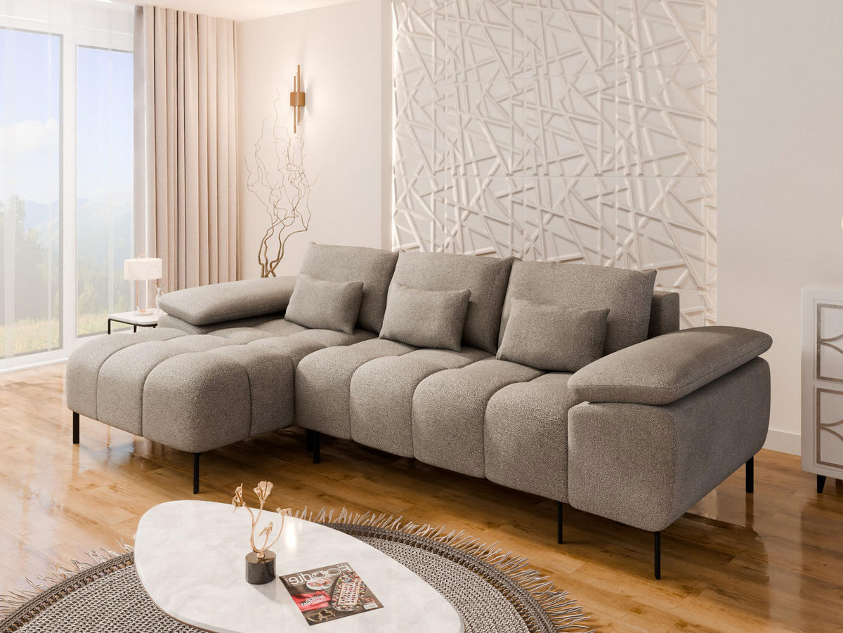 ECKSCHLAFSOFA 4-Sitzer DOLUS – Modernes Ecksofa mit Schlaffunktion Links montierbar , Taupe - Taupe, Holz (141/277cm) - Panda Möbel