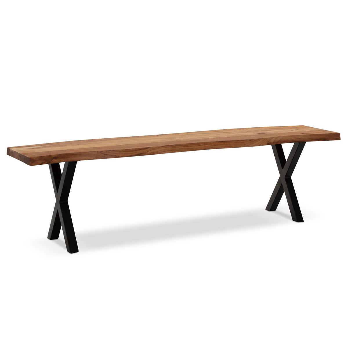 ESSZIMMERBANK Massivholz Metall Baumkante X-Beine, Akazie 120x40x46 cm - Schwarz/Braun, Holz/Metall (120/46/40cm) - KADIMA DESIGN