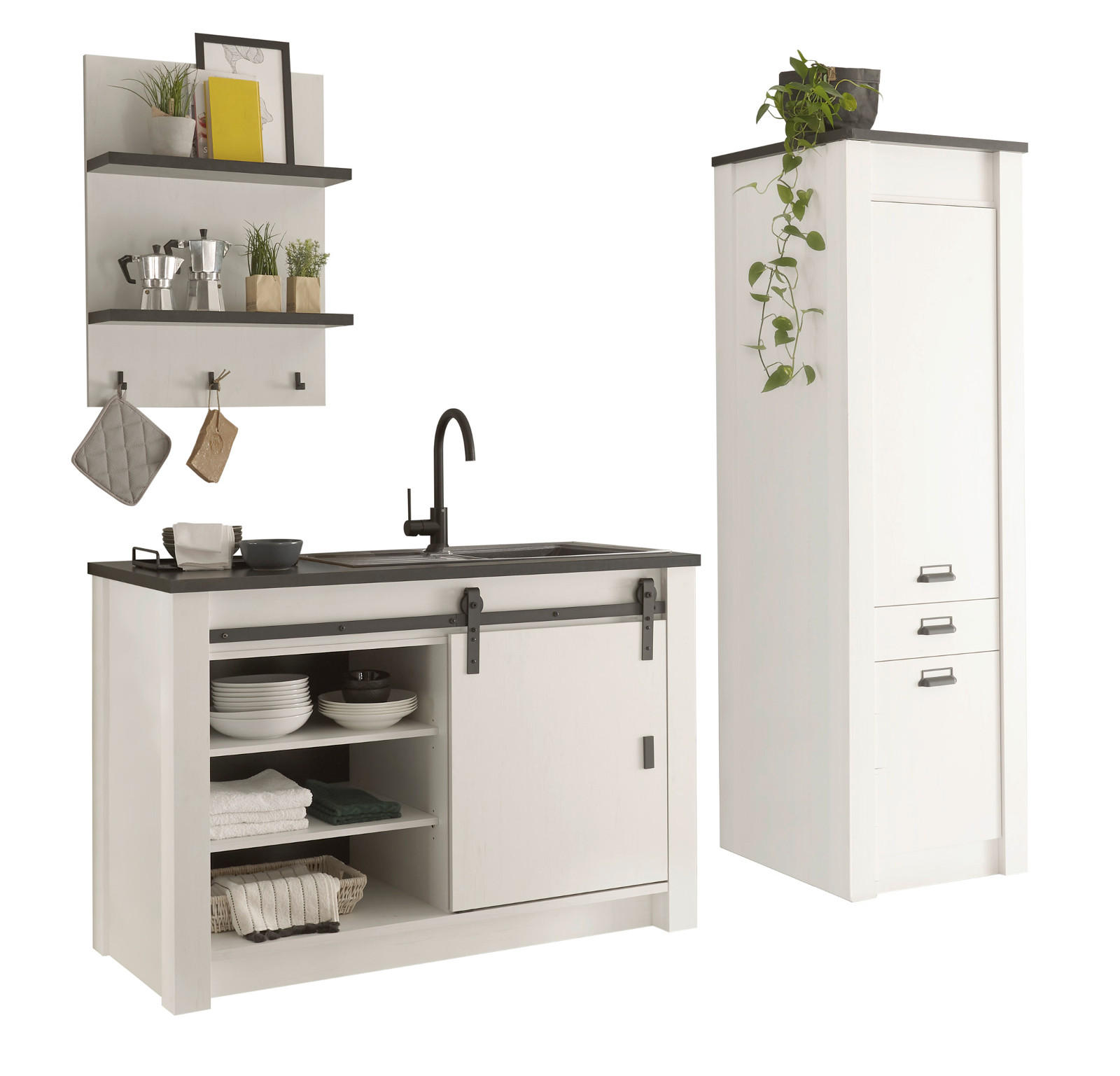 Furn.Design Küchen-Set Weiß, Anthrazit 133x201x64 cm