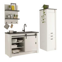 KÜCHEN-SET weiß Pinie, anthrazit Set 3-teilig, Küchenschränke im Landhaus-Stil - Anthrazit/Schwarz, Holzwerkstoff/Metall (133/201/64cm) - Furn.Design