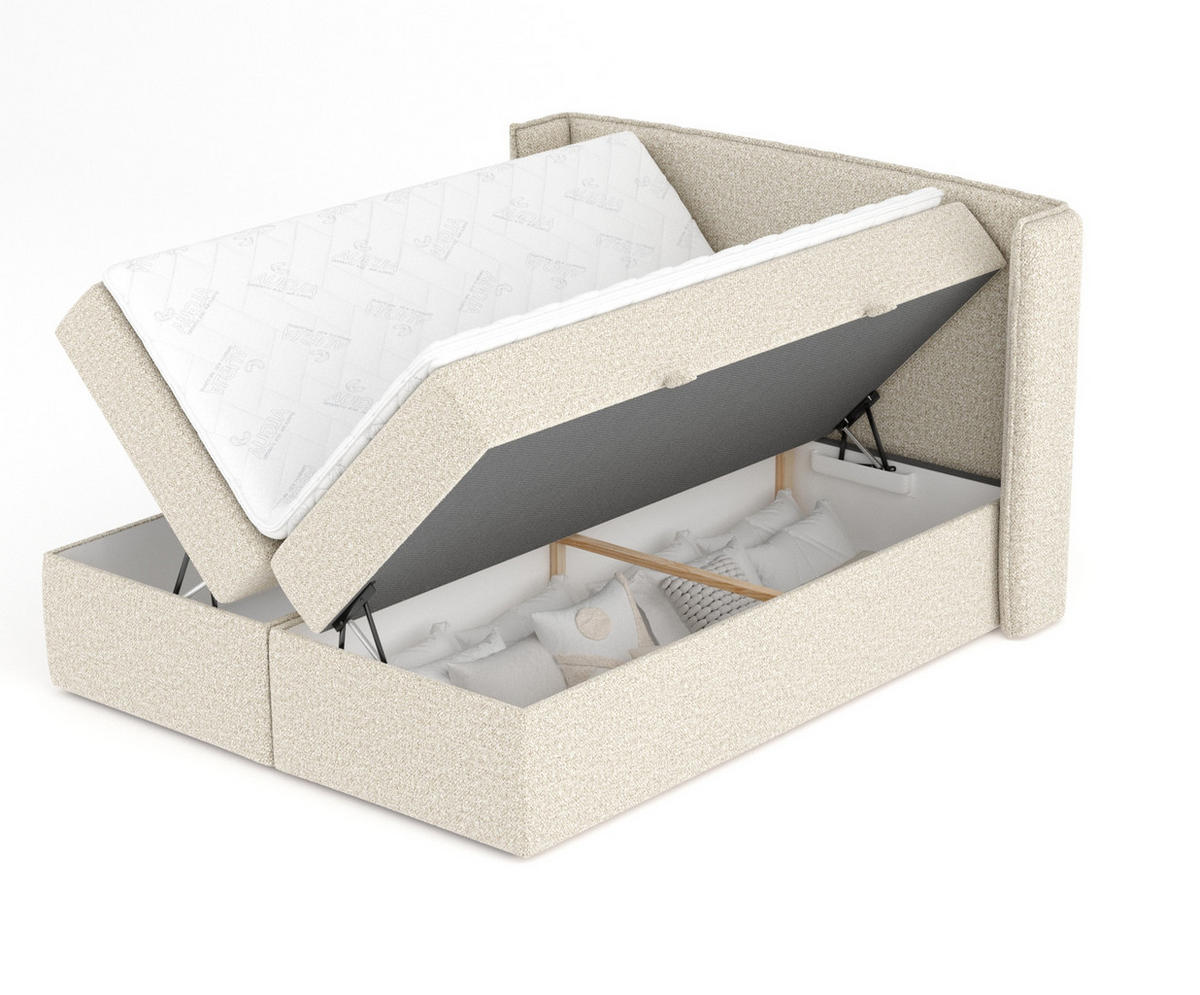 BOXBETT Skyline Beige 160/200 cm mit Matratze und Topper - Beige/Schwarz, Holz/Holzwerkstoff (160/200cm) - Maison de Reve