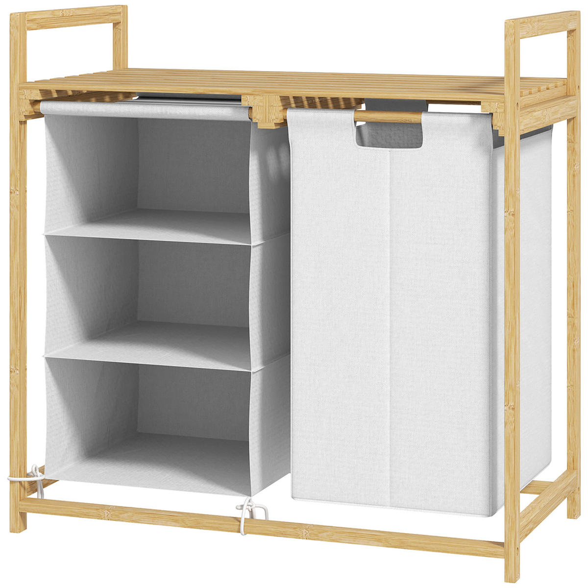 WÄSCHEKORB DE-09404 2 Stoffkörbe mit Bambusrahmen Weiß/Holz - Weiß, Naturmaterialien (70/70/36cm) - ComfortXL