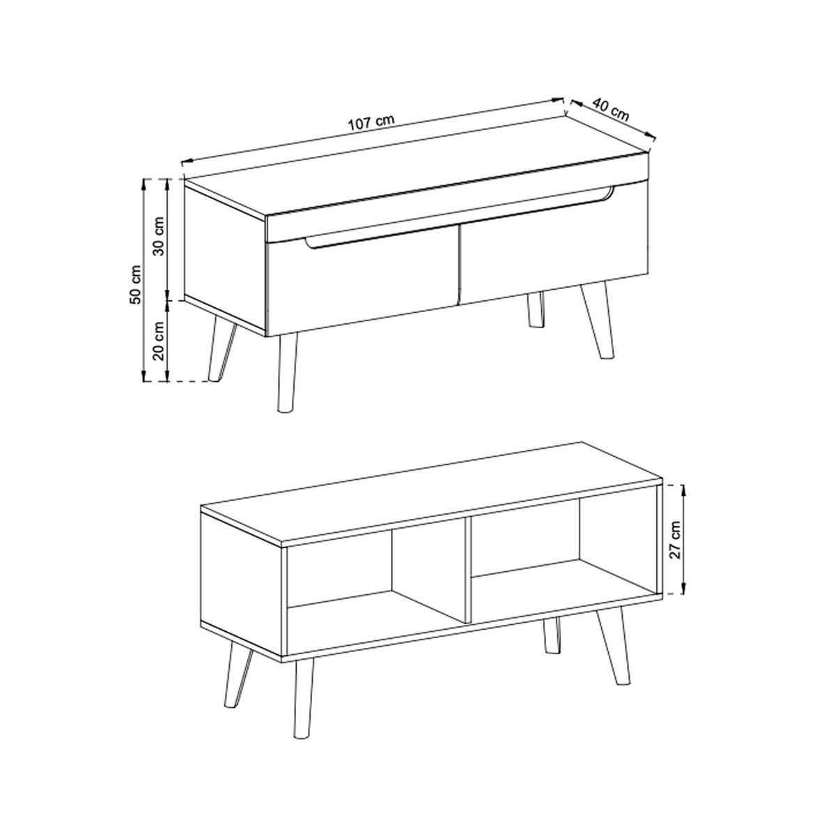 TV-SCHRANK Balia 107x50x40 cm - Lowboard mit Stauraum - Tv Ständer aus Laminierter Spanplatte - Weiß - Weiß, Holzwerkstoff (154/56/39cm) - Chilly