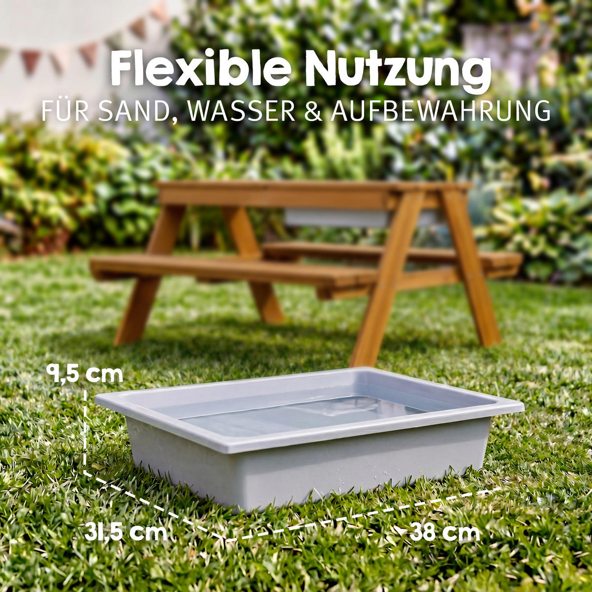 KINDERSITZGARNITUR OUTDOOR + mit Spielwannen und Bankkissen - Teakfarben, Holz - Roba