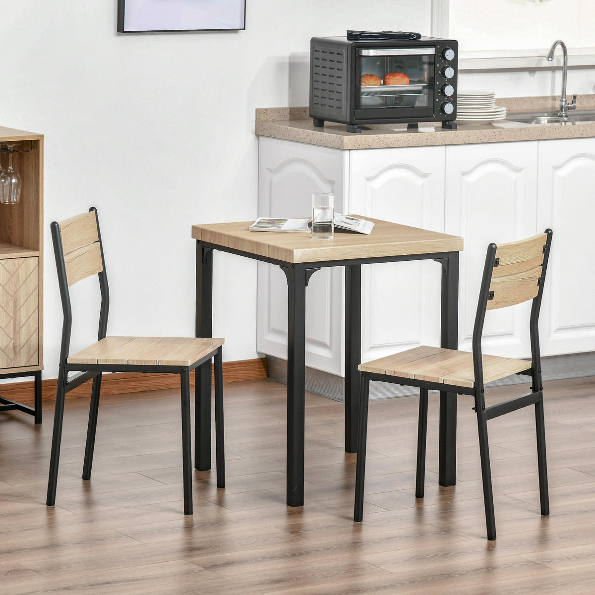 ESSGRUPPE DE-39271 Tisch mit 2 Stühlen Naturholz/Schwarz - Naturfarben, Holzwerkstoff (60/76/60cm) - ComfortXL