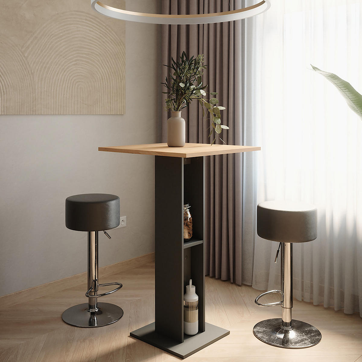 BAROVÝ STŮL Repose Zlatý dub power/antracit - medově dubová/černá, kompozitní dřevo (65/65/106cm) - Vicco