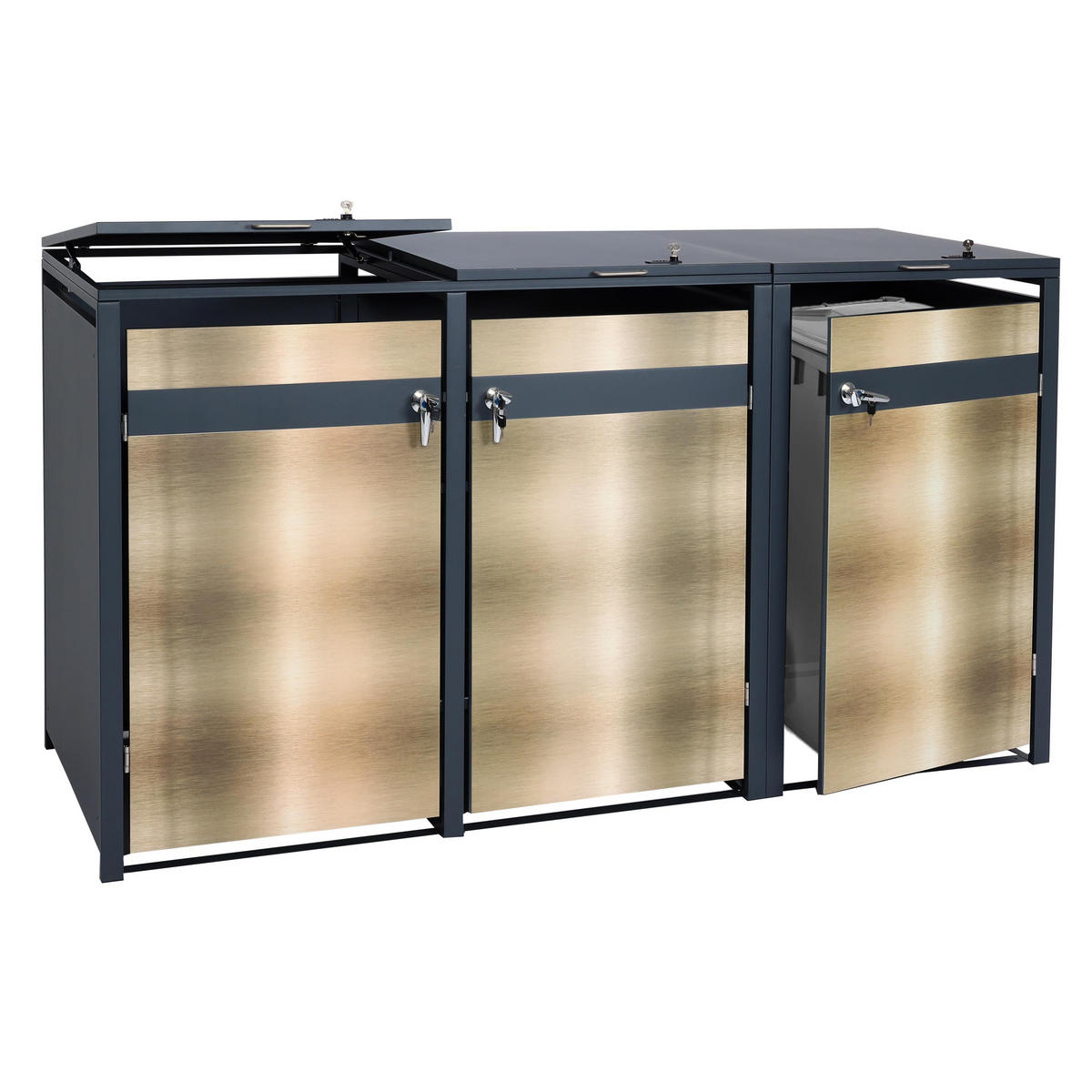 3ER MÜLLTONNENVERKLEIDUNG rechteckig Gold - Goldfarben, Metall (200/117/80cm) - MCW