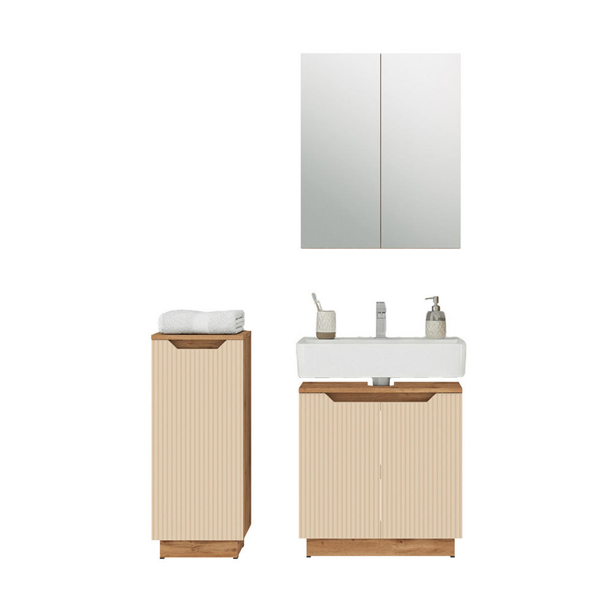 KOUPELNOVÝ NÁBYTEK Lotta Dubový/kašmírový pruhovaný - kašmírová/barva dubu, kompozitní dřevo (59.8/62.1/32cm) - Vicco