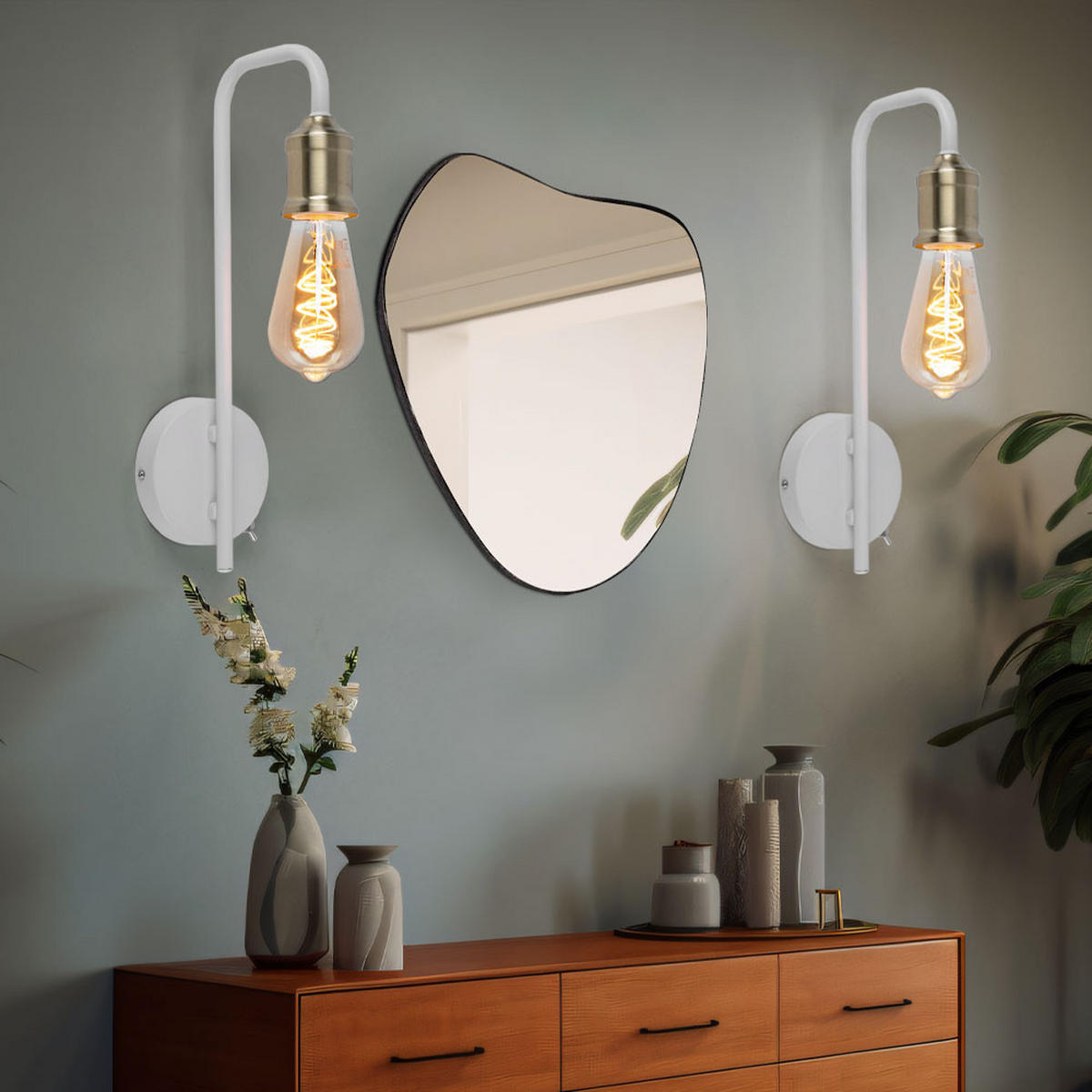 LED WANDLEUCHTE Messing Weiß FLORIDA - Weiß, Metall (10.5/36/16.5cm) - Globo Lighting