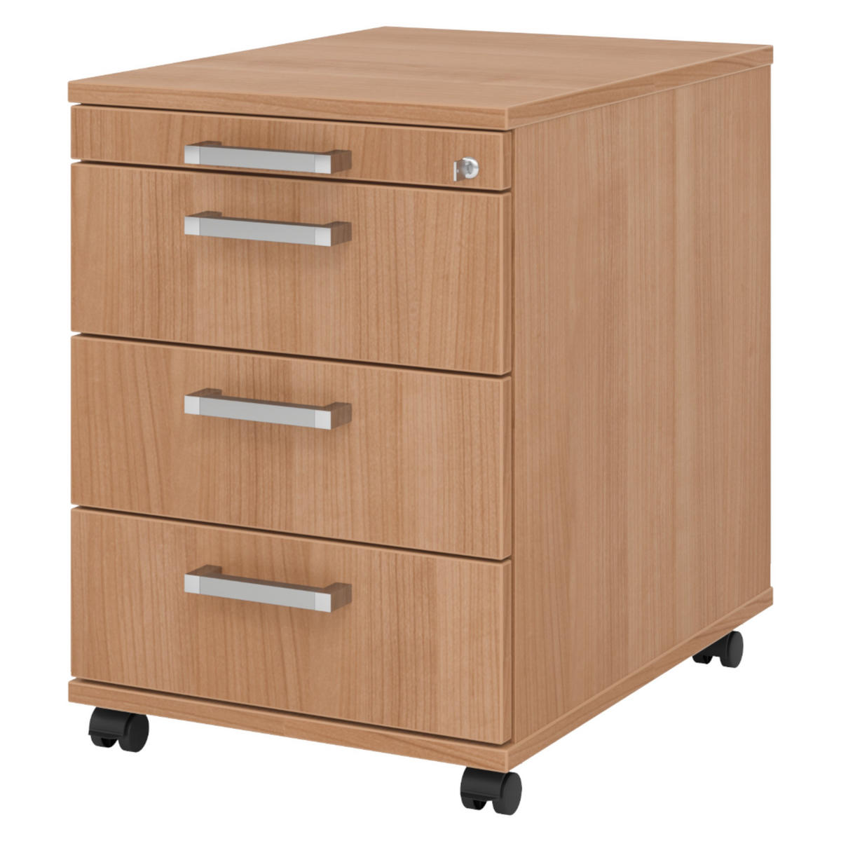 ROLLCONTAINER - 3 Materialschubladen 58/42,8/59 cm in Nussbaumfarben Chromgriff (Metall) - Nussbaumfarben, Holzwerkstoff (42.8/59/58cm) - bümö