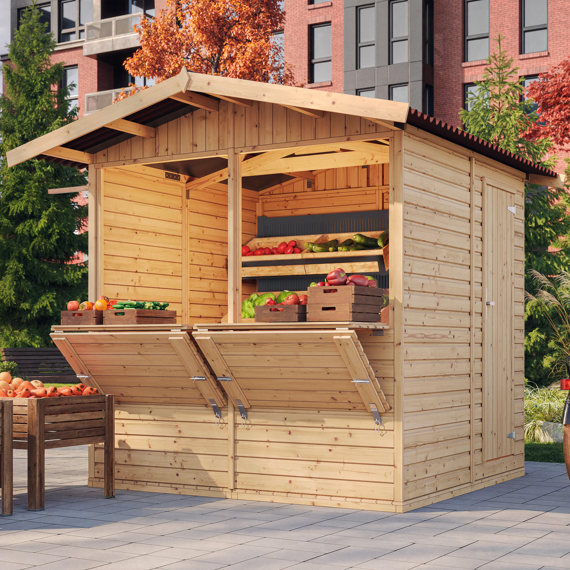 MARKTBUDE Holz, Gartenhaus - 200x200/4m2 M149 - Beige, Holz (253/232/263cm) - Timbela