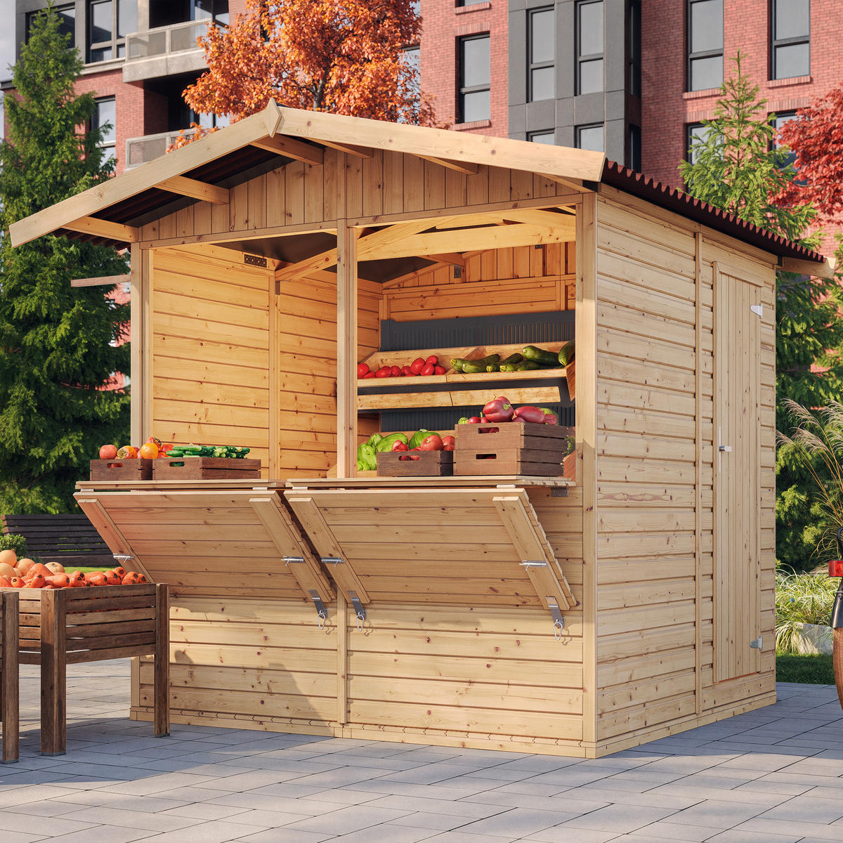 MARKTBUDE Holz, Gartenhaus - 200x200/4m2 M149 - Beige, Holz (253/232/263cm) - Timbela