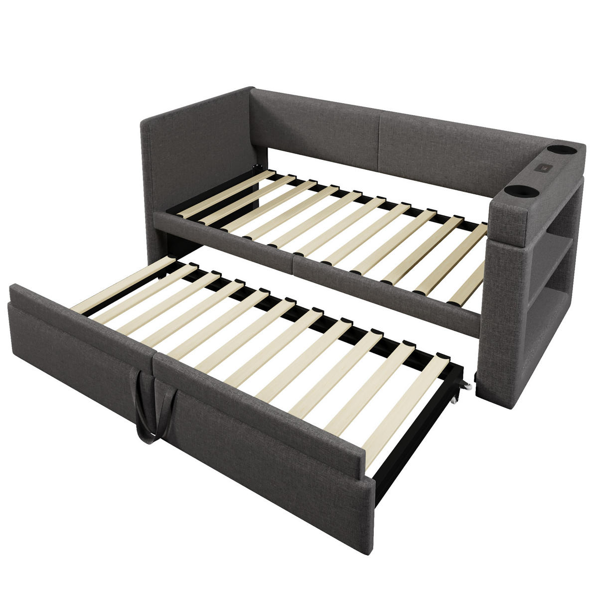 AUSZIEHBETT 90/180x200 cm Grau mit USB- und Type-C-Anschlüssen - Grau, Textil (90/200cm) - Flora Grace