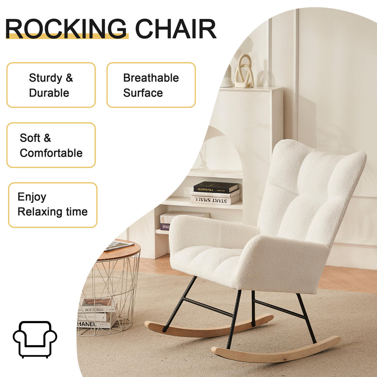 SCHAUKELSESSEL Weiß - Weiß, Holz/Textil (53.5/91/95cm) - Urban Meuble