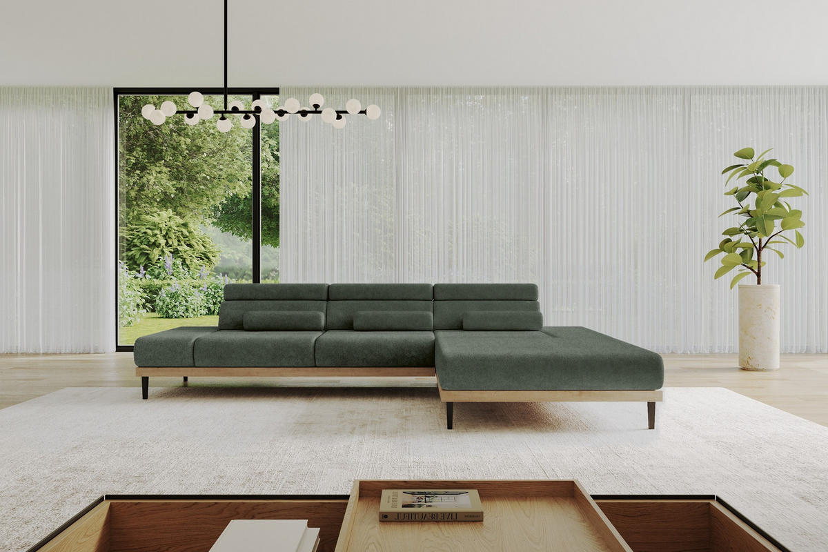 ELEKTRISCHES ECKSOFA Rechts MONA 316x205x85 Grün Velours - Grün, Holzwerkstoff/Textil (316/205cm) - ALTDECOR