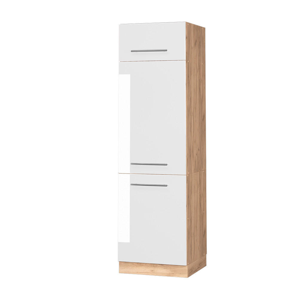 KÜCHENSCHRANK Fame-Line Weiß Hochglanz 60 cm - Honigeiche/Weiß Hochglanz, Holzwerkstoff (60/206.8/58.1cm) - Vicco