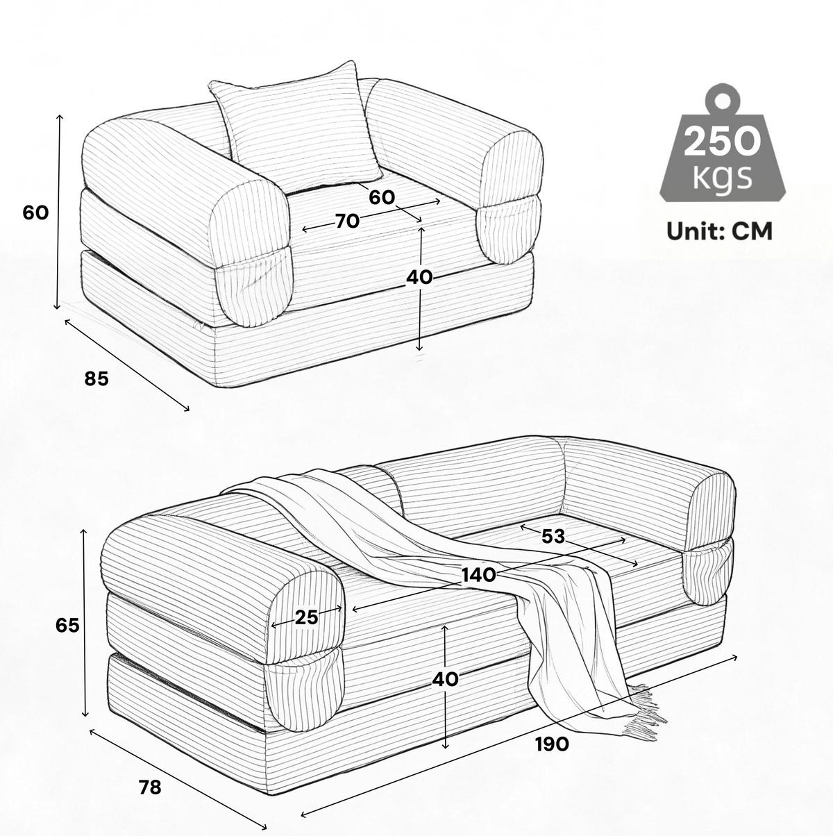 SOFA-SET 2-tlg. Cord Braun - Braun, Kunststoff (78/65/190cm) - Meubliv
