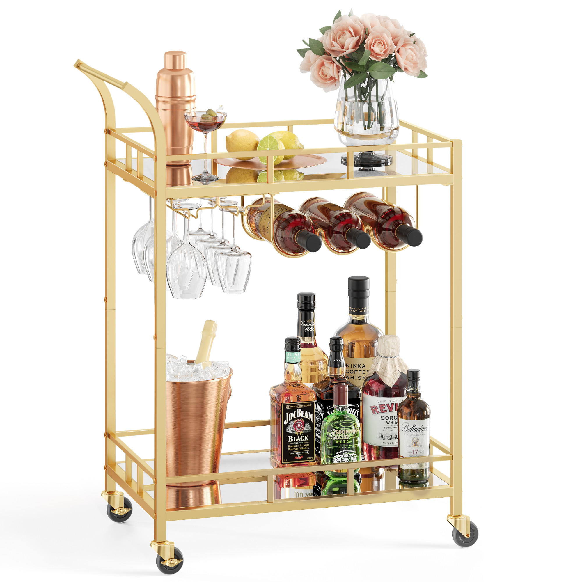 ROLLWAGEN Gaia - Goldfarben, Glas (38/90/66cm) - VASAGLE