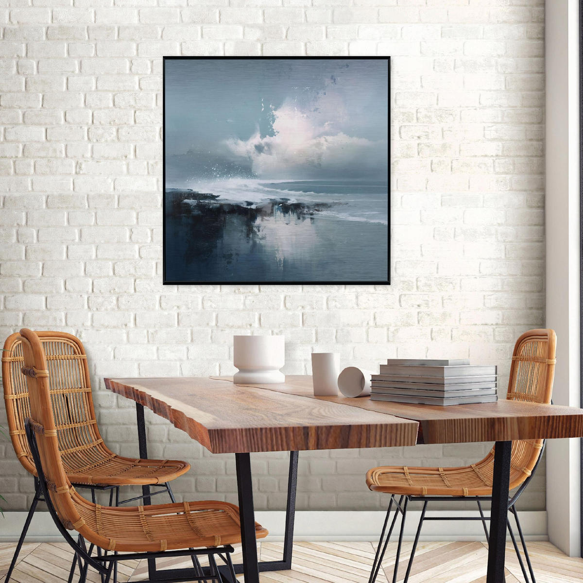 BILDER mit Rahmen Meer Abstraktion Blau 50x50 cm - Multicolor, Metall (50/50cm) - Wallarena