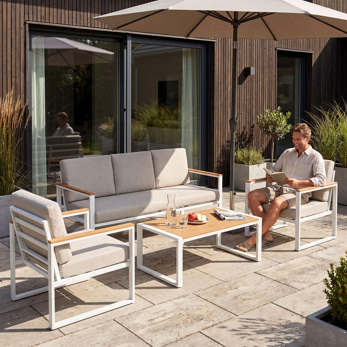 GARTENSITZGRUPPE Stoff Weiß (4-teilig) - Weiß, Textil - CLP