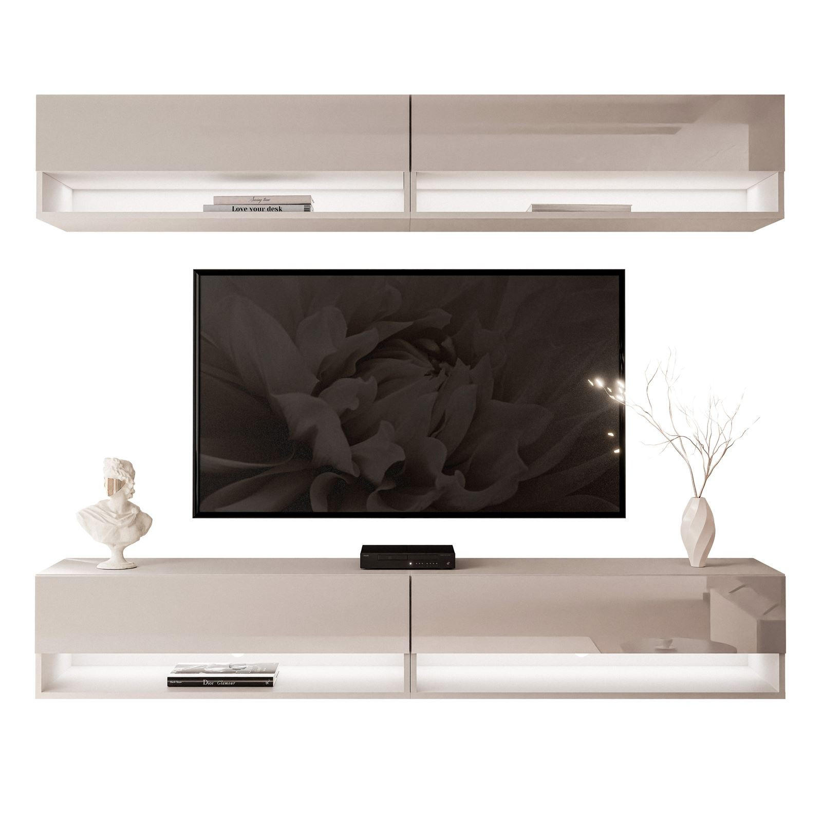 WOHNWAND Calante mit LED-Beleuchtung - Beige, Holzwerkstoff (180/30/35cm) - Lookway