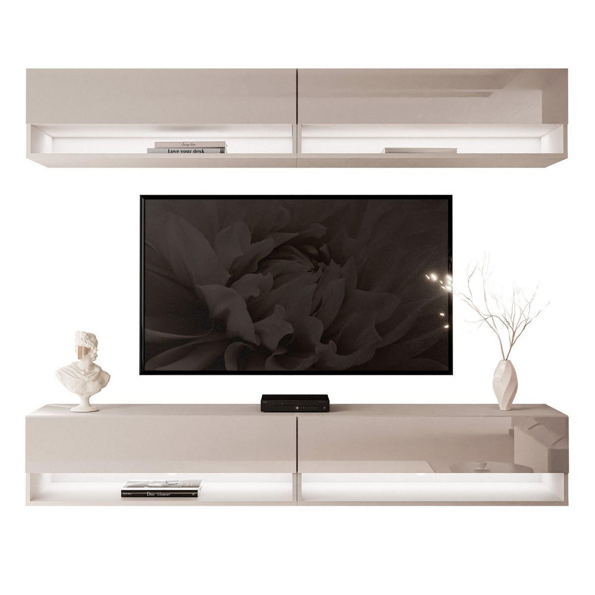 WOHNWAND Calante mit LED-Beleuchtung - Beige, Holzwerkstoff (180/30/35cm) - Lookway