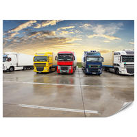 FOTOTAPETE für Wohnzimmer Lastwagen Parken Sonnenuntergang 400x280 - Gelb/Rot, Papier (400/280cm) - Muralo