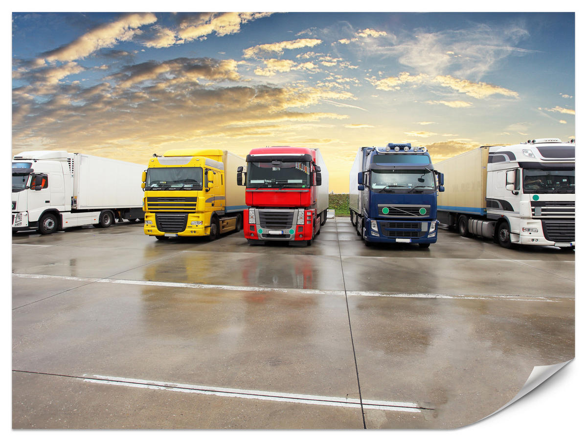 FOTOTAPETE für Wohnzimmer Lastwagen Parken Sonnenuntergang 400x280 - Gelb/Rot, Papier (400/280cm) - Muralo