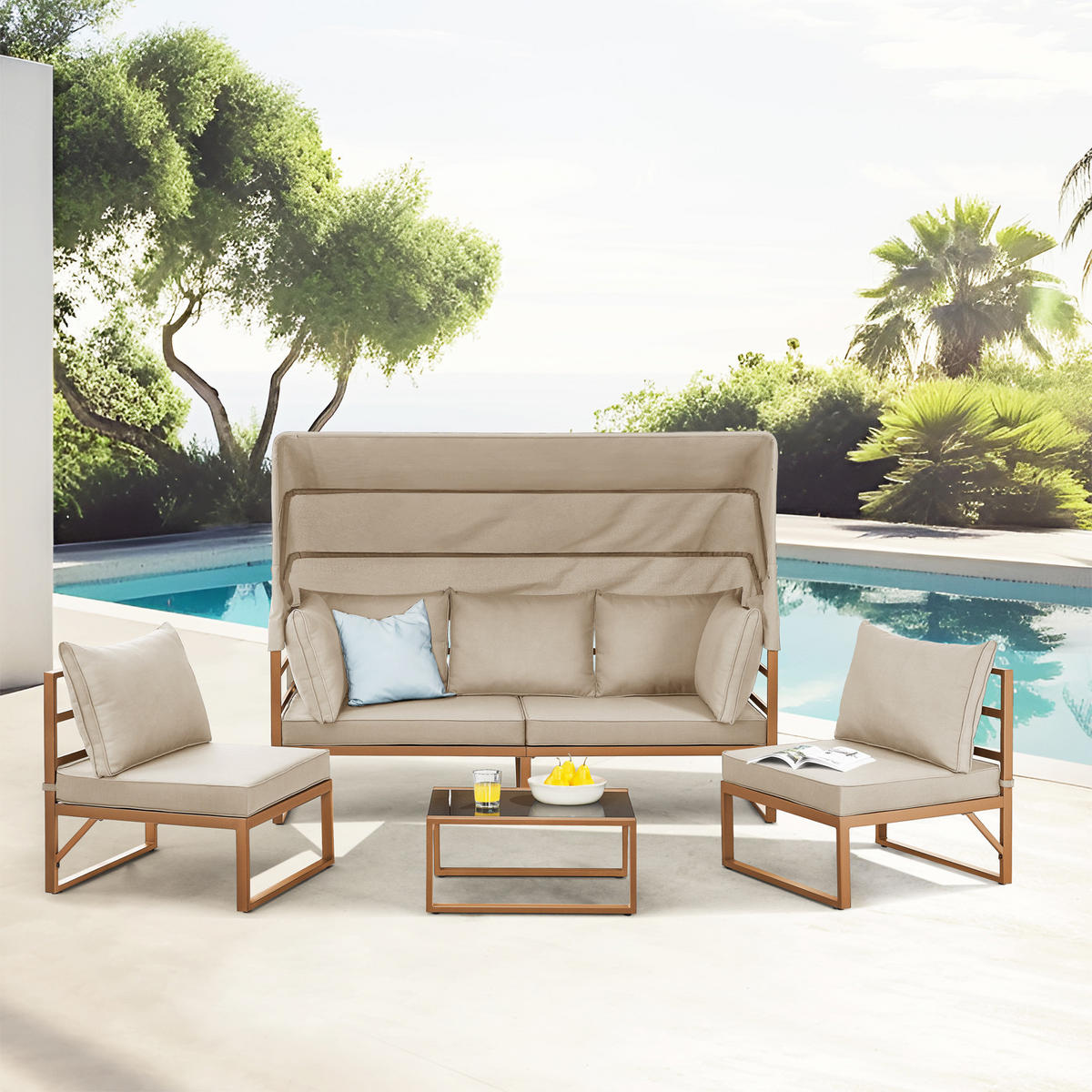GARTENLOUNGE Maui Beige - Beige/Creme, Metall - SVITA