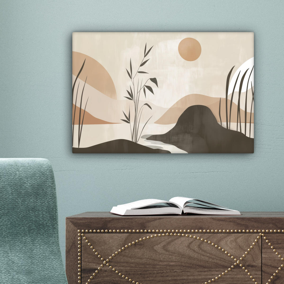 LEINWANDBILD Japandi - Landschaft - Beige 30x20 cm - Cognac, Textil (30/20cm) - MuchoWow