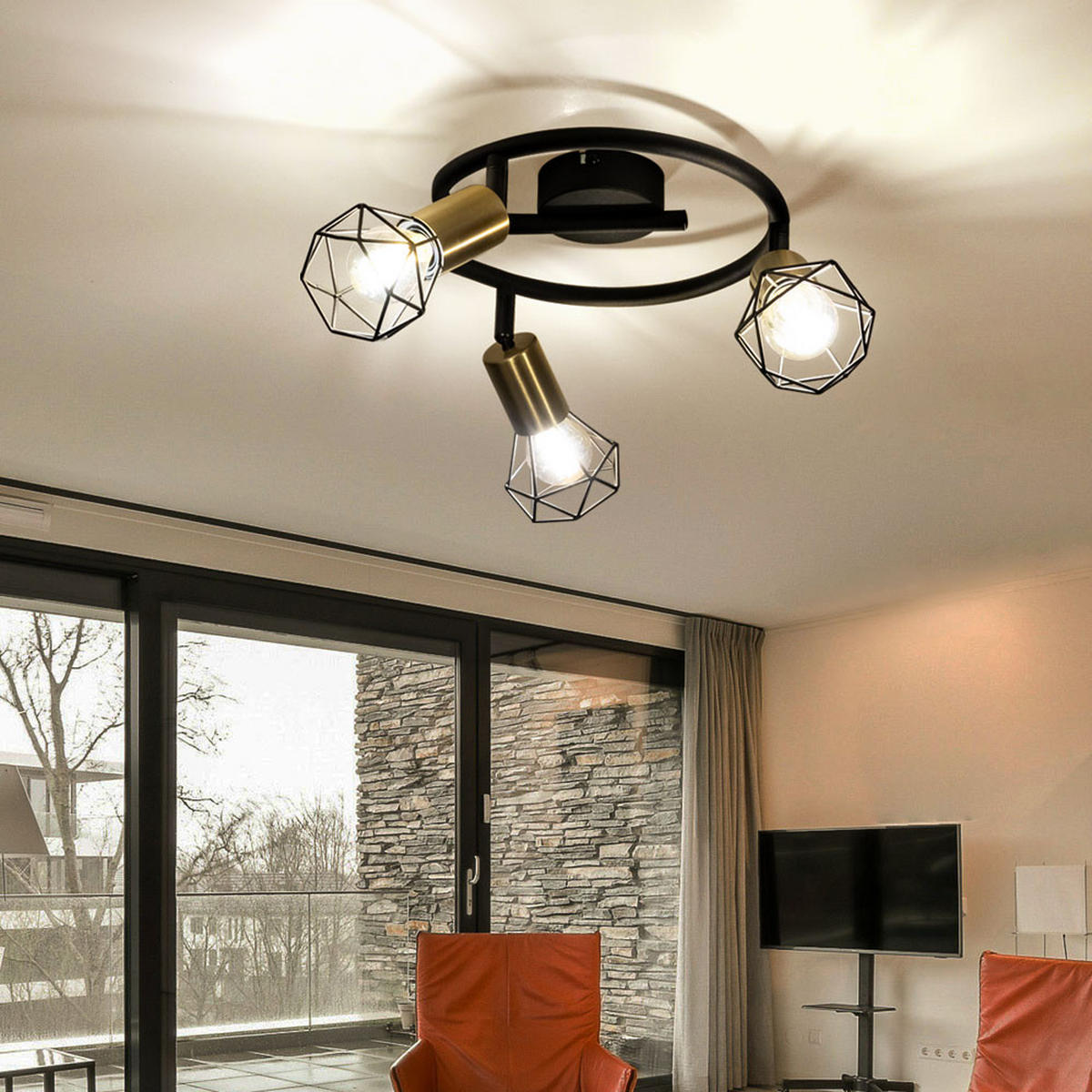 LED DECKENLEUCHTE Metall schwarz messing - Schwarz, Metall (23/23/18cm) - Globo Lighting