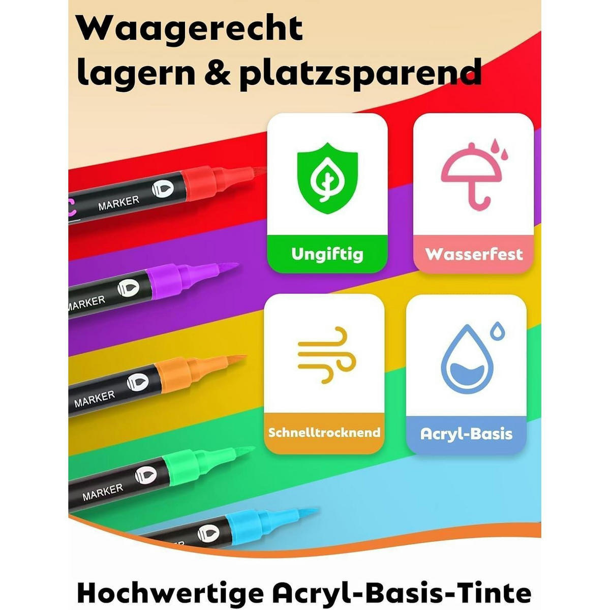 ACRYLSTIFTE Set 12 Stück 24 Farben Doppelspitze Wasserfest - Multicolor, Kunststoff (1.8/2.5/17.5cm)