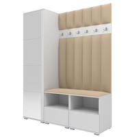 GEPOLSTERT Garderoben-Set Nela II LUX (Spiegel – Farbe Weiß + Stoff Trinity 04) - Beige/Silberfarben, Holz/Holzwerkstoff (150/187/40cm) - Ravio