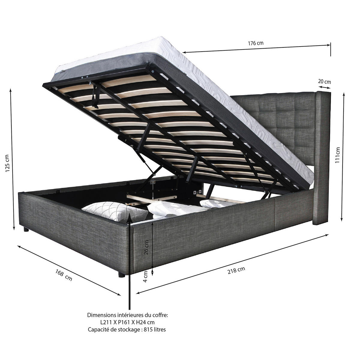 BETTKASTEN WEMBLEY mit Lattenrost/ Bett 160x200 - Dunkelgrau - Anthrazit, Holzwerkstoff (160/200cm) - Weber Industries