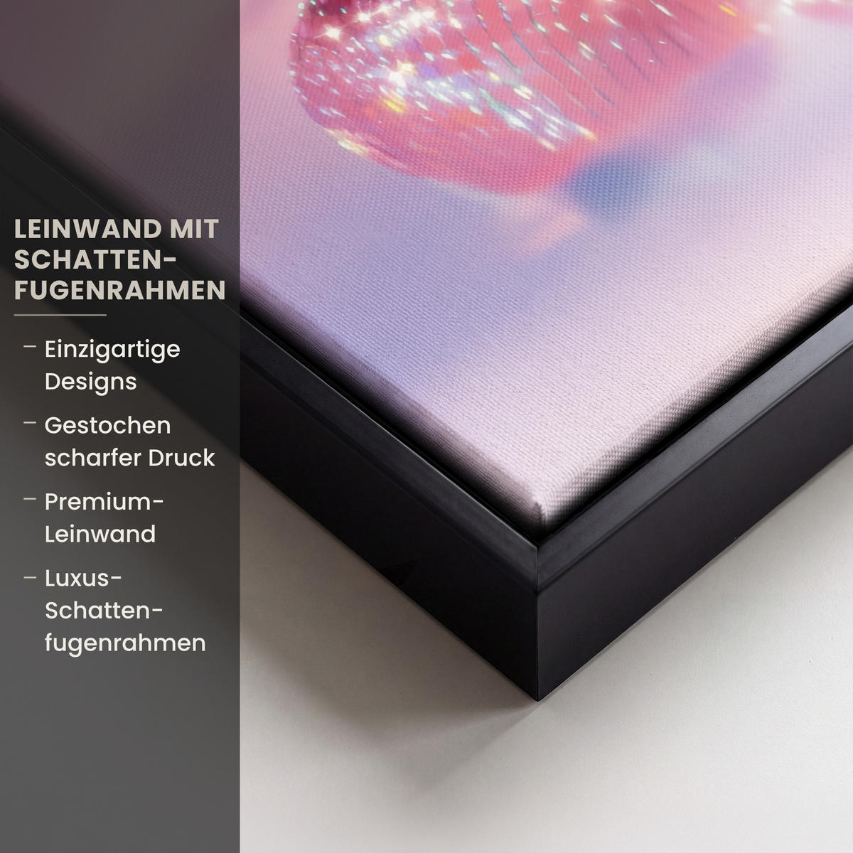 LEINWAND Bilder mit Rahmen - Disco - Obst - Glitzer - Erdbeere - 30x40 - Pink, Textil (30/40cm) - MuchoWow